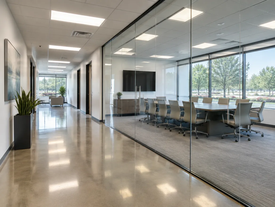 Commercial inspiration with glass office walls and an open interior